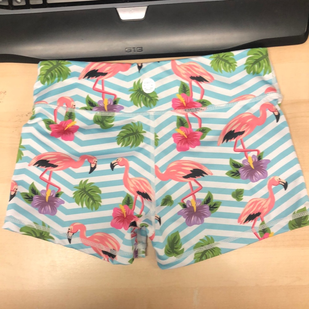 IAB MFG Blue Stripped Flamingo Shorties, Size Small